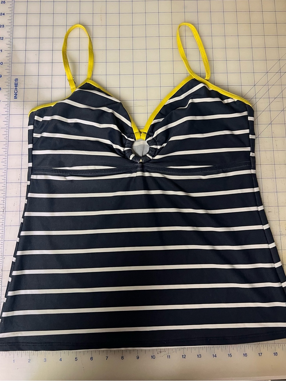 Women’s Nautica Striped Black & White Tankini Top with Yellow Trim